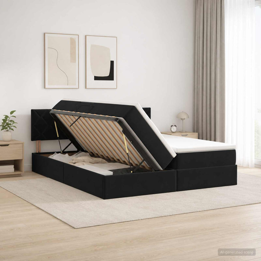 LED Opslagbed met Matras Zwart 200 x 200 cm Fluweel
