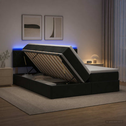 LED Opslagbed met Matras Zwart 200 x 200 cm Fluweel