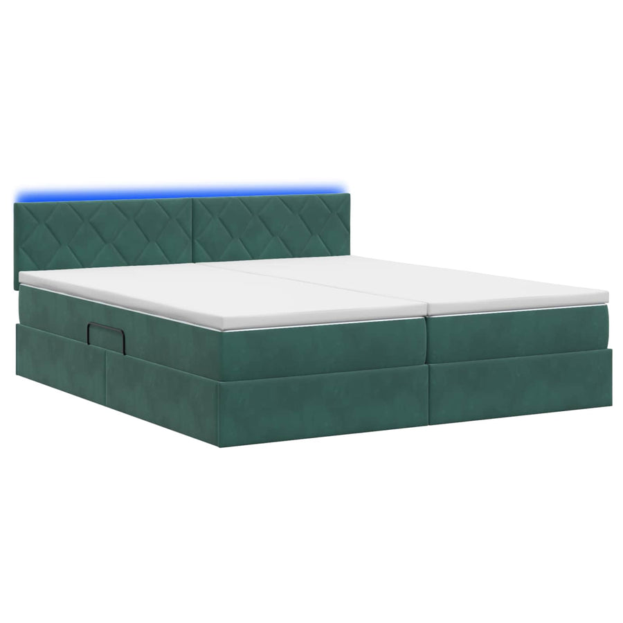 LED Opslagbed met Matras Donkergroen 200 x 200 cm Fluweel