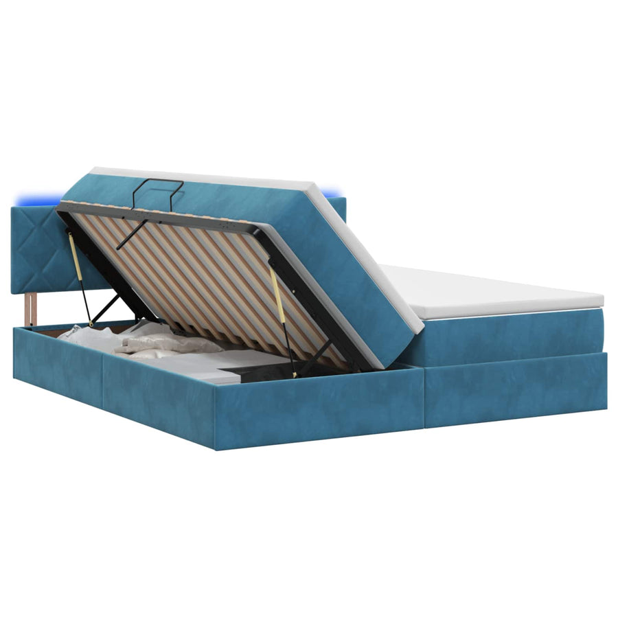 LED Opslagbed met Matras Donkerblauw 200 x 200 cm Fluweel