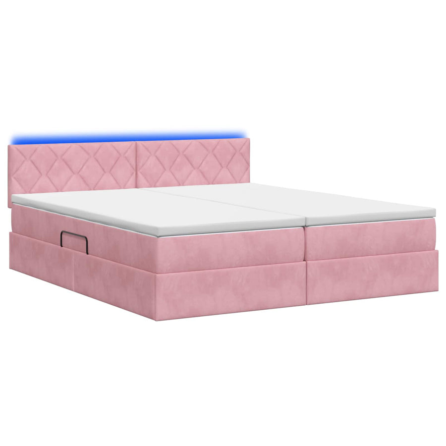 LED Opslagbed met Matras Roze 200 x 200 cm Fluweel