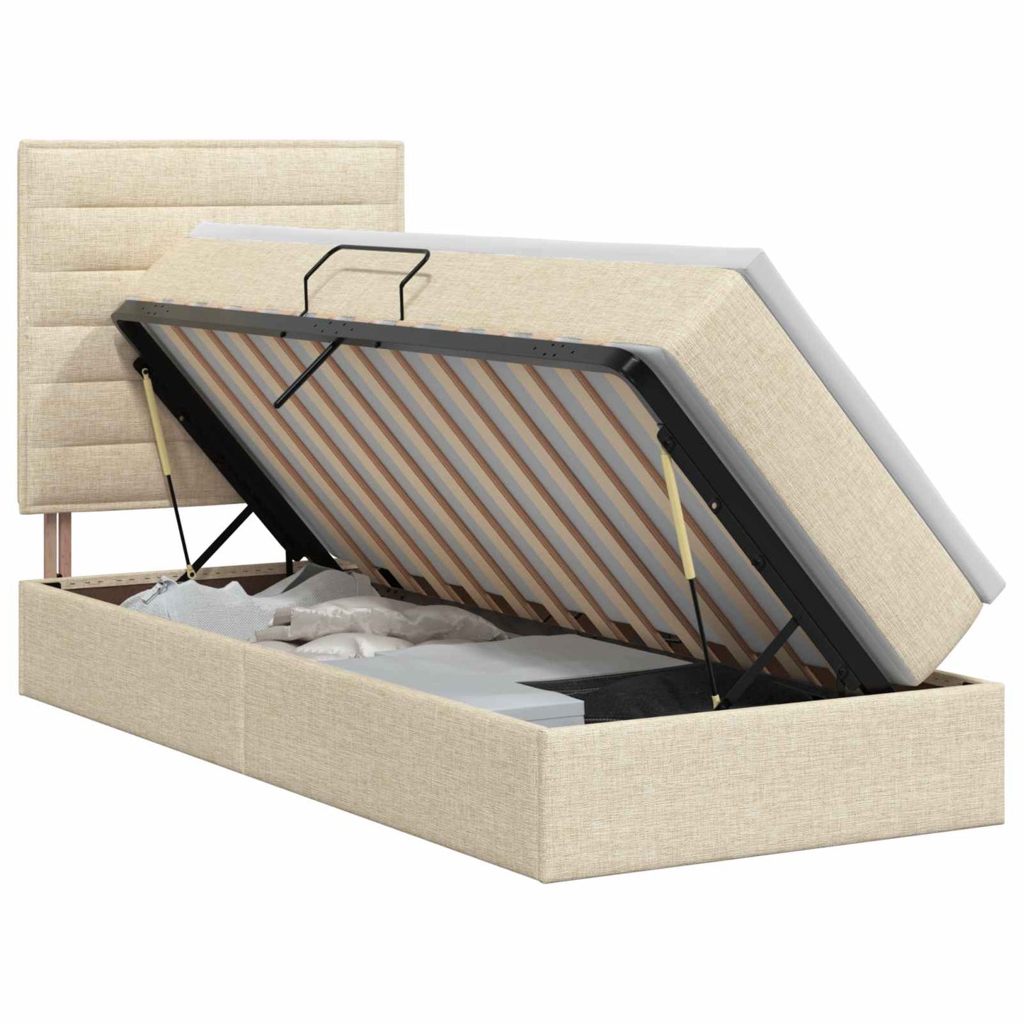 Opslag bed met matras met opslag Crèmekleurig 100 x 200 cm Stof