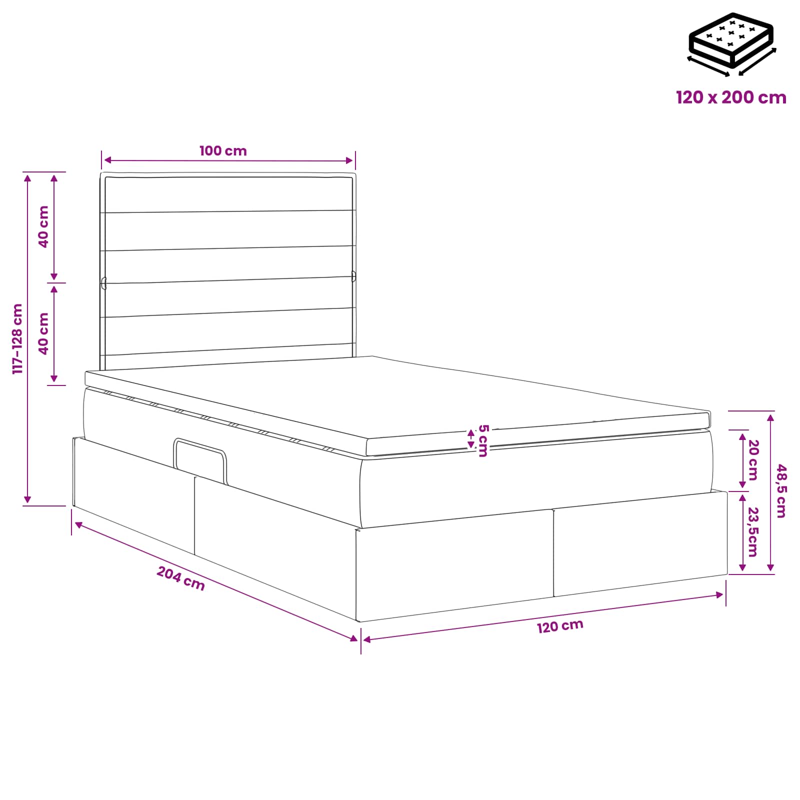 Opslag bed met matras met opslag Crèmekleurig 120 x 200 cm Stof