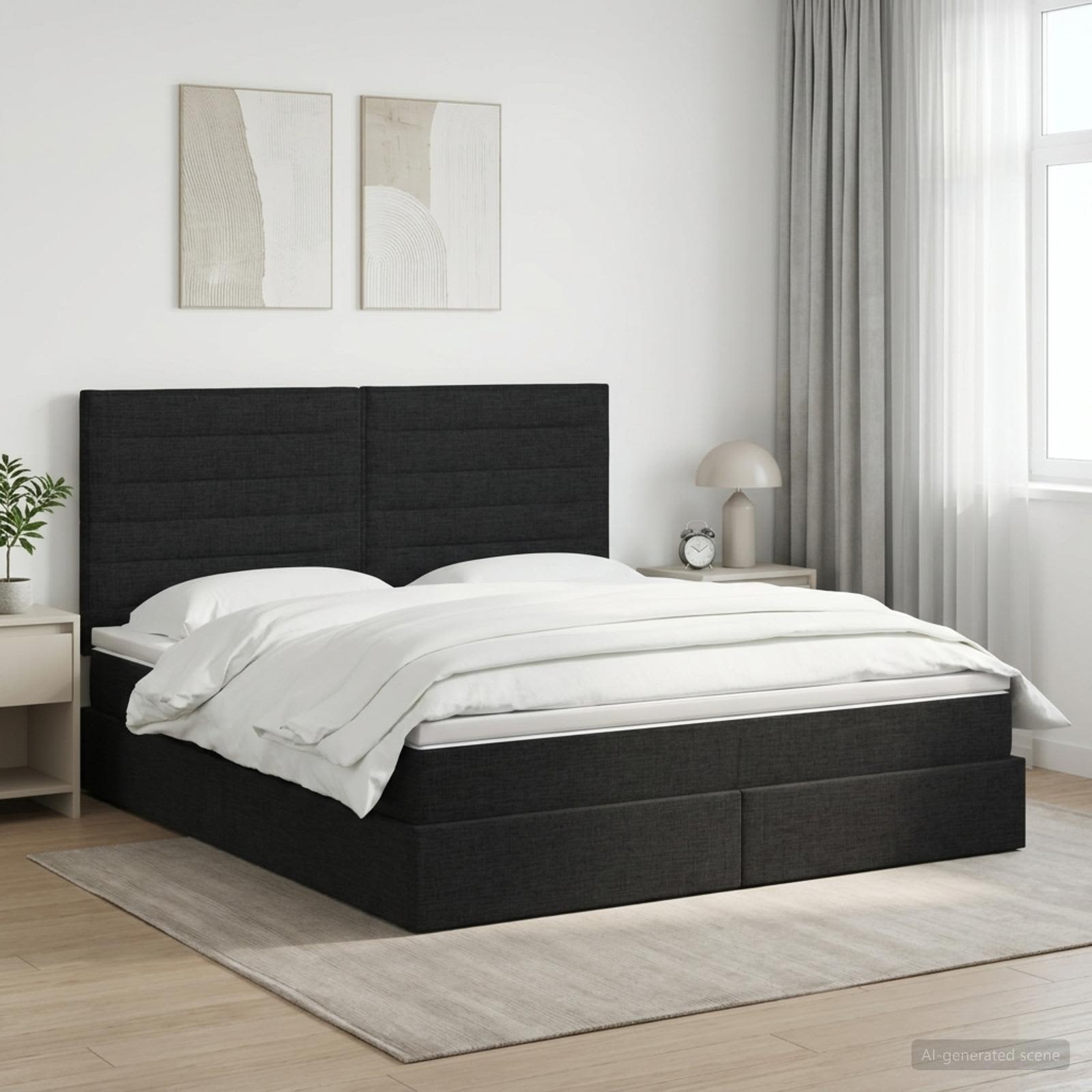 Opslag bed met matras met hoofdeinde Zwart 140 x 190 cm Stof