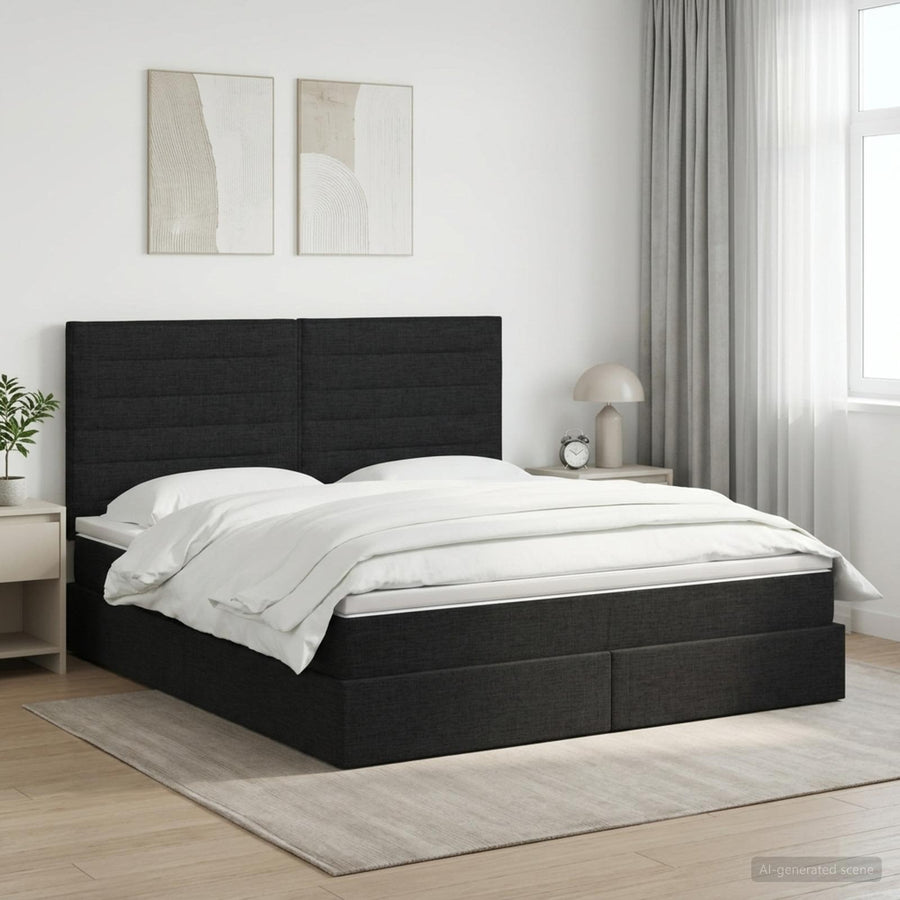 Opslag bed met matras met hoofdeinde Zwart 140 x 190 cm Stof