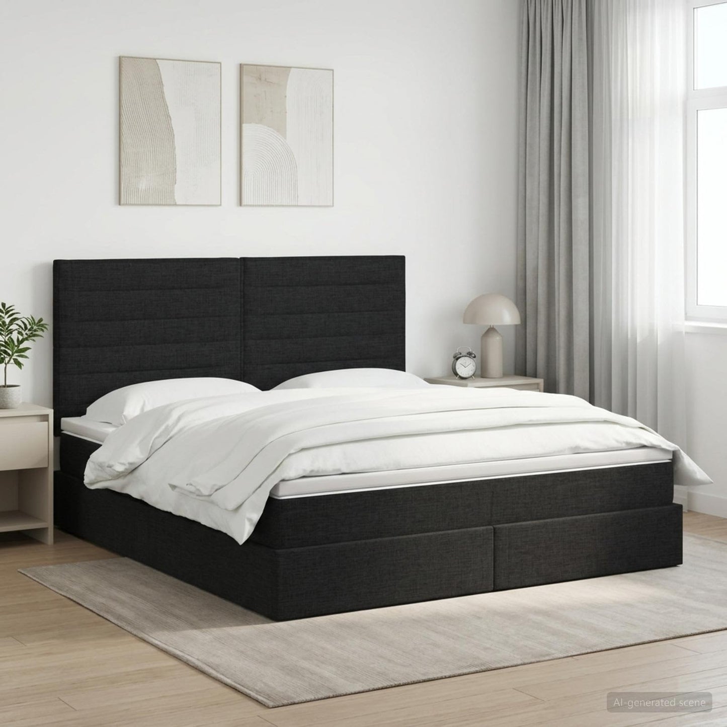 Opslag bed met matras met hoofdeinde Zwart 180 x 200 cm Stof