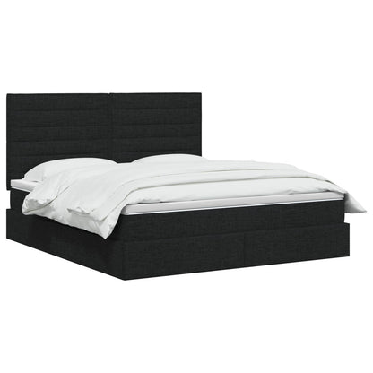 Opslag bed met matras met hoofdeinde Zwart 140 x 190 cm Stof