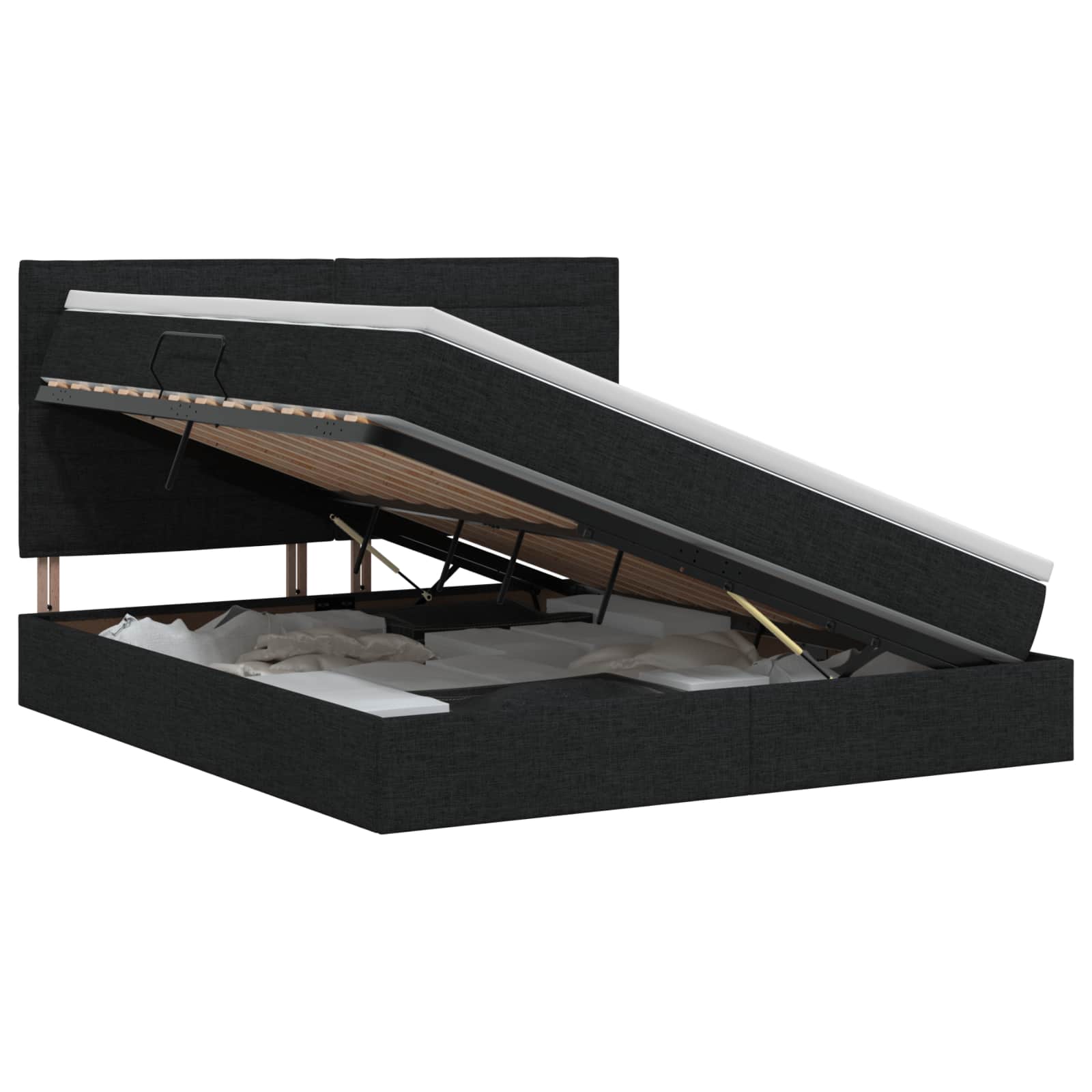 Opslag bed met matras met hoofdeinde Zwart 160 x 200 cm Stof
