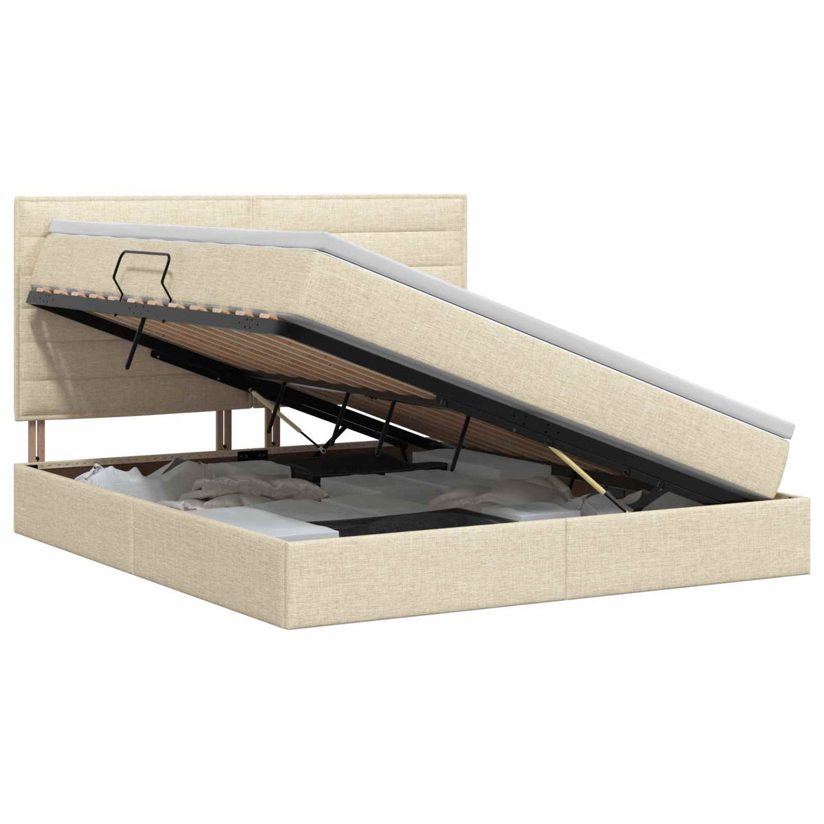 Opslag bed met matras met opslag Crèmekleurig 160 x 200 cm Stof