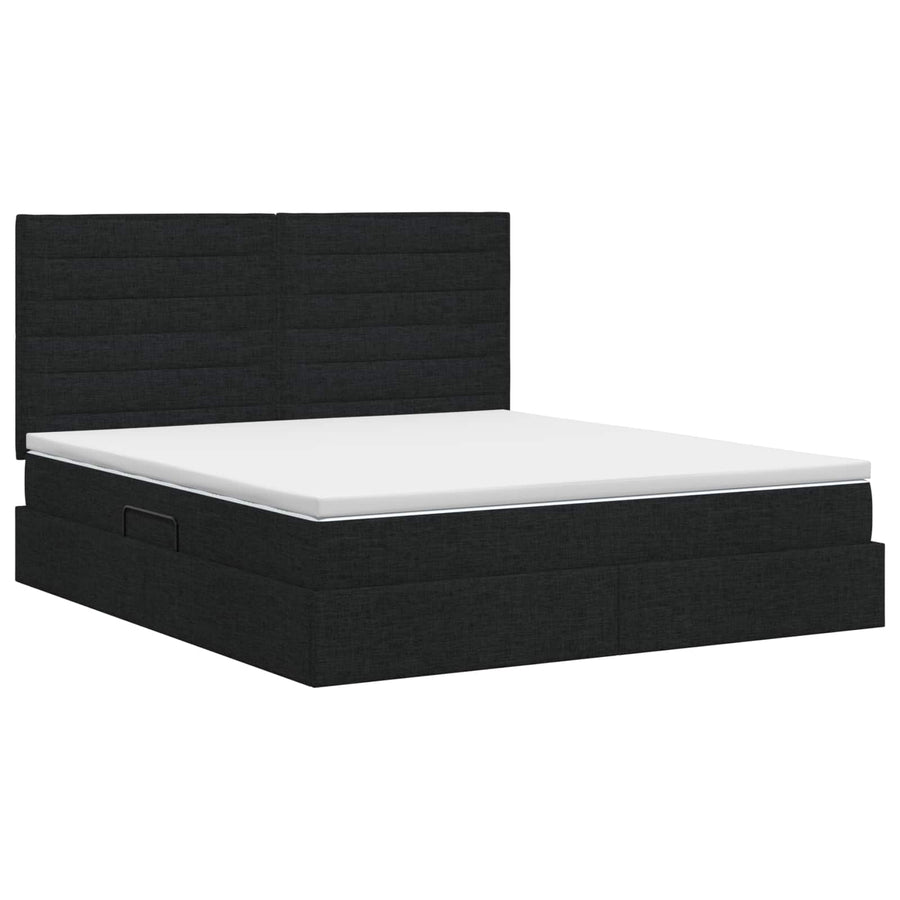 Opslag bed met matras met hoofdeinde Zwart 180 x 200 cm Stof