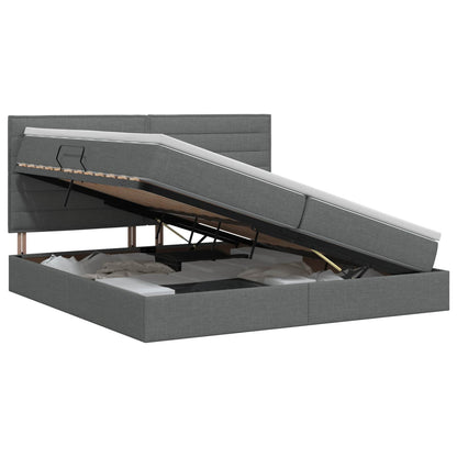 Opslag bed met matras met opslag Donkergrijs 200 x 200 cm Stof