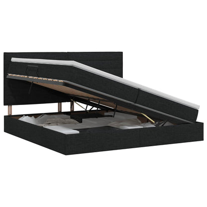 Opslag bed met matras met hoofdeinde Zwart 200 x 200 cm Stof