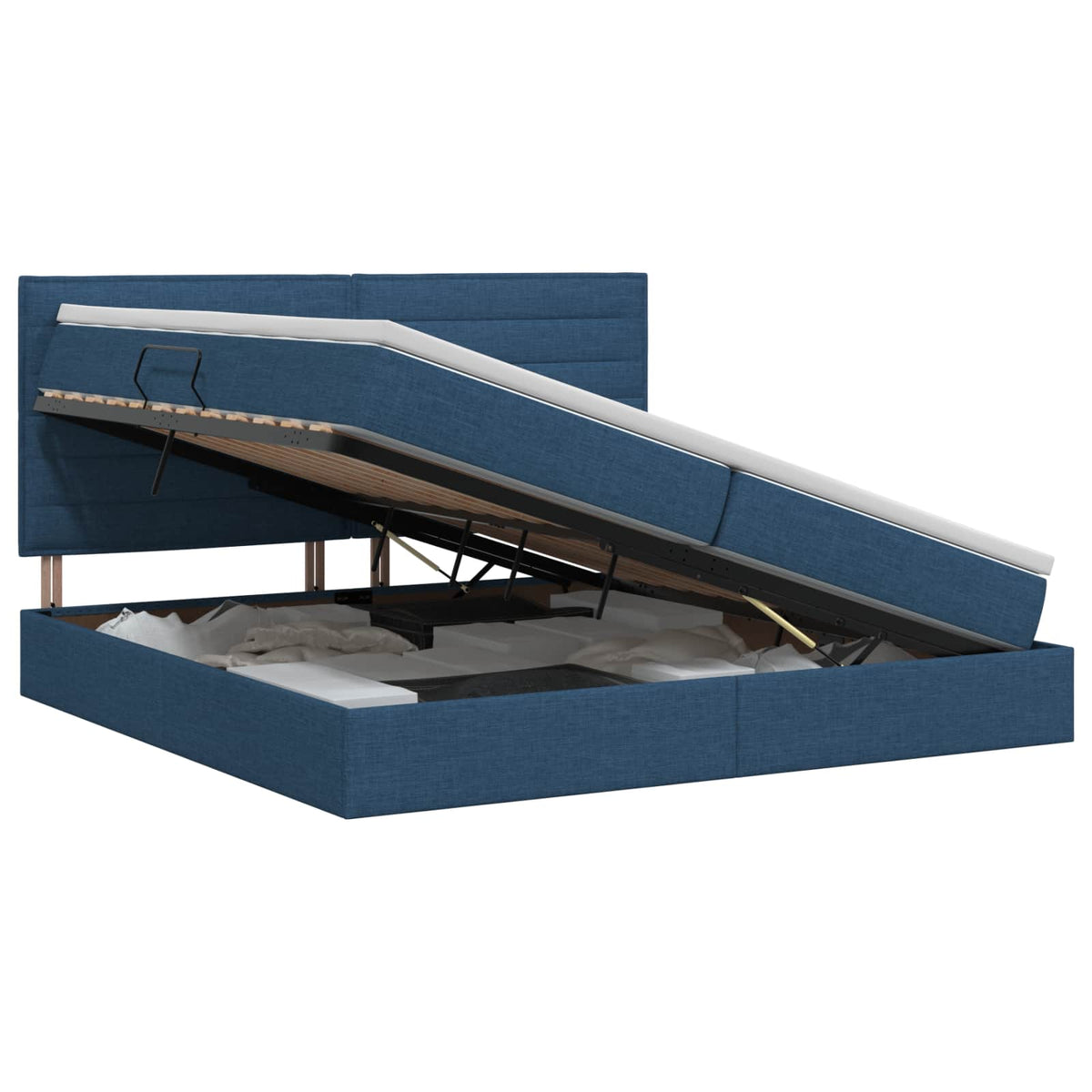 Opslag bed met matras met hoofdeinde Blauw 200 x 200 cm Stof
