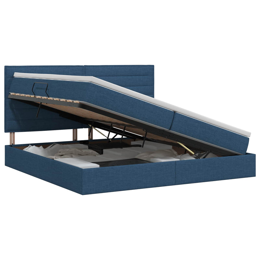 Opslag bed met matras met hoofdeinde Blauw 200 x 200 cm Stof