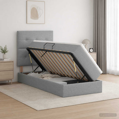 LED Opslagbed met Matras Lichtgrijs 100 x 200 cm Stof