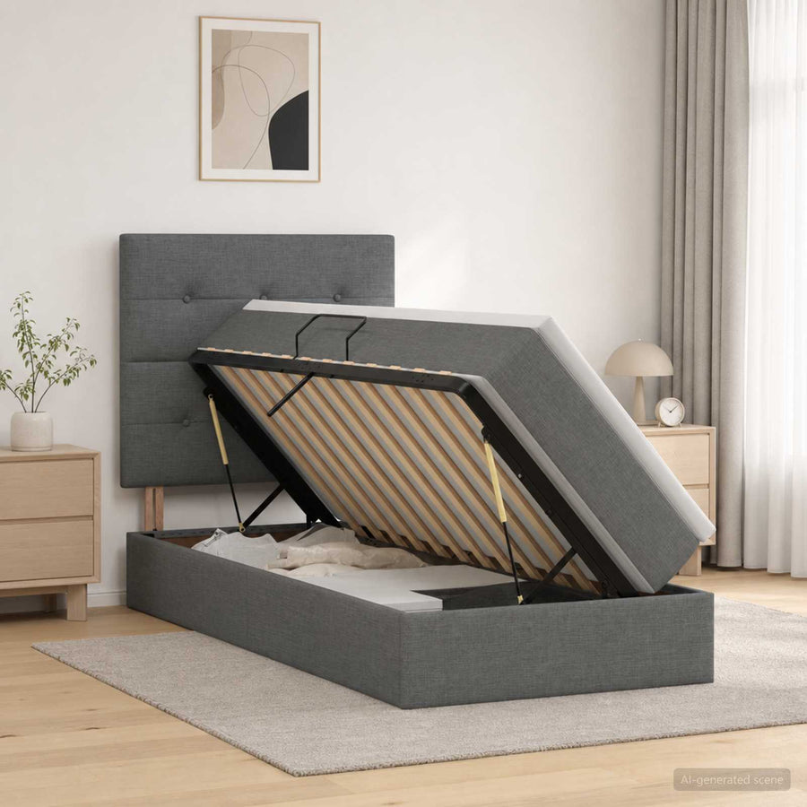 Opslag bed met matras met opslag Donkergrijs 90 x 190 cm Stof