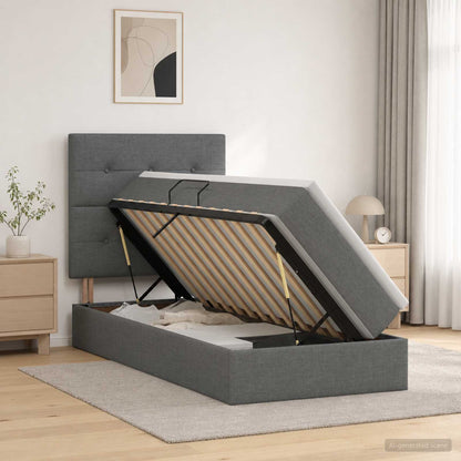 Opslag bed met matras met opslag Donkergrijs 100 x 200 cm Stof