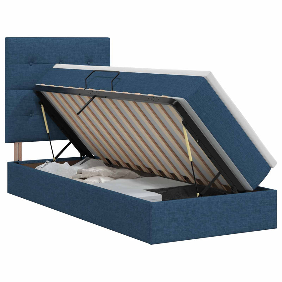Opslag bed met matras met hoofdeinde Blauw 90 x 200 cm Stof