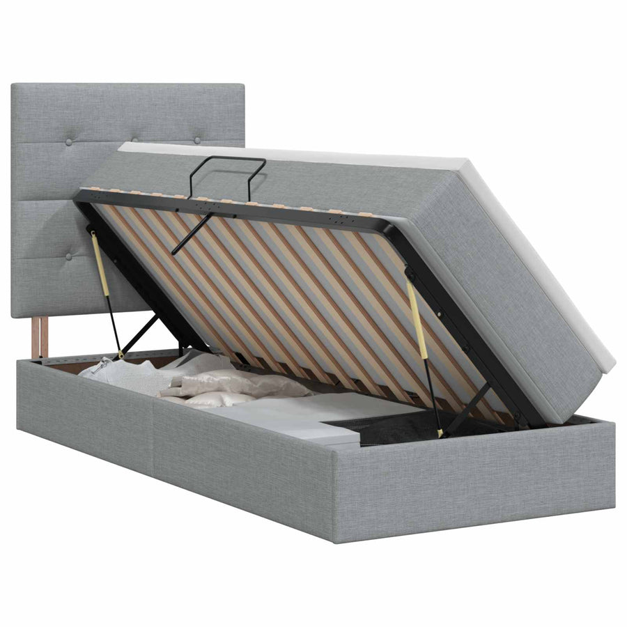 Opslag bed met matras met opslag Lichtgrijs 100 x 200 cm Stof