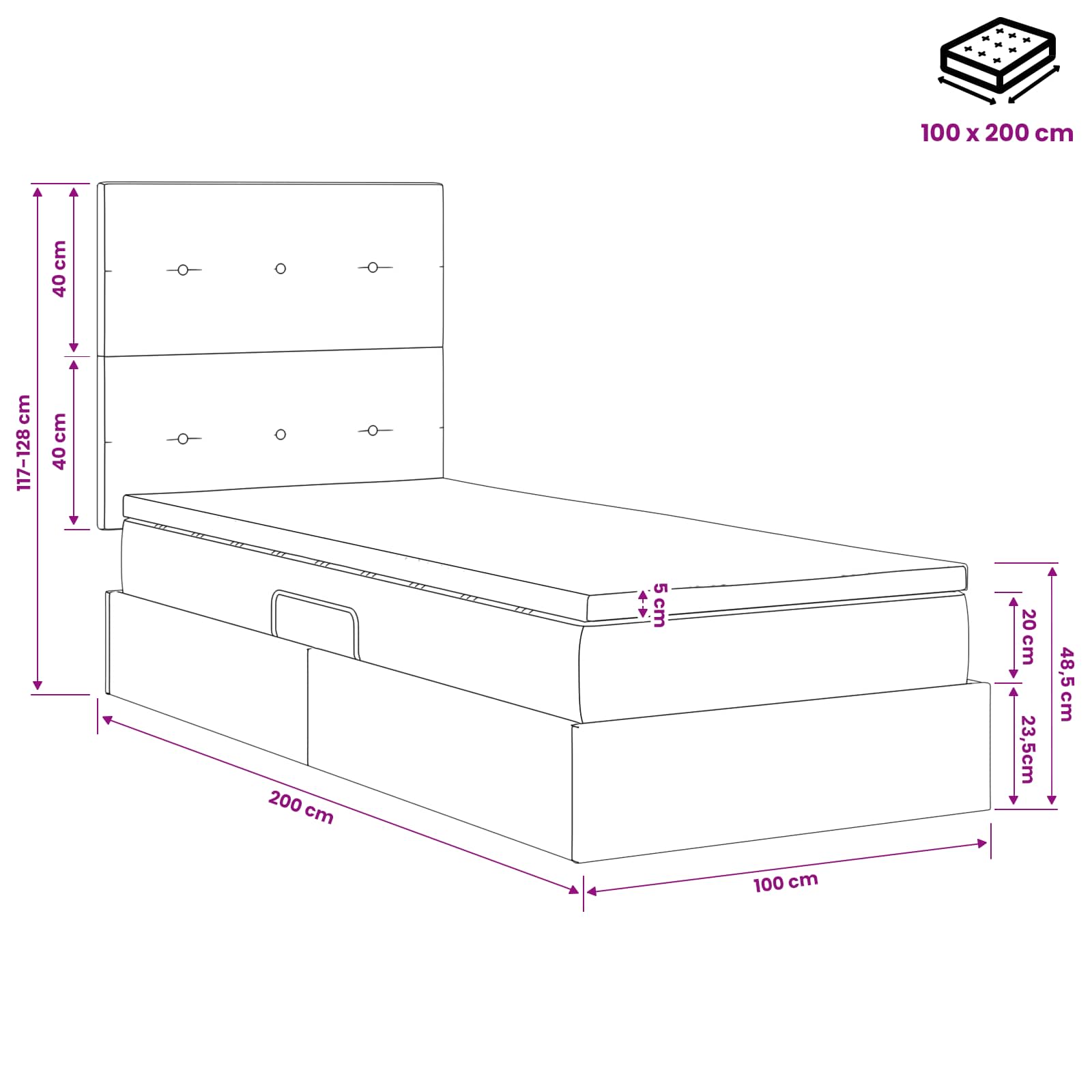 Opslag bed met matras met hoofdeinde Taupe 100 x 200 cm Stof