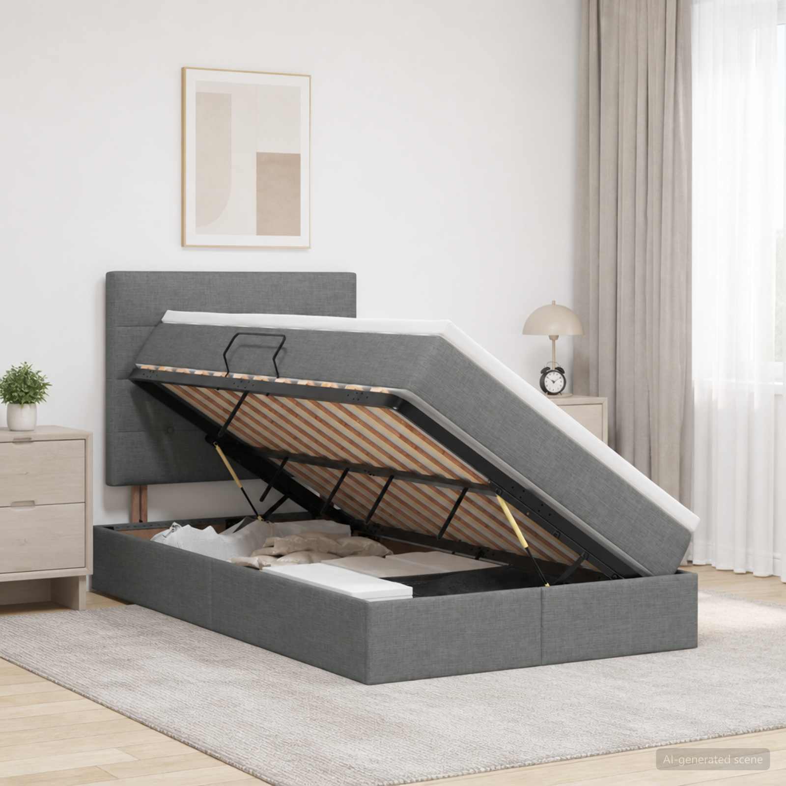 Opslag bed met matras met opslag Donkergrijs 120 x 200 cm Stof