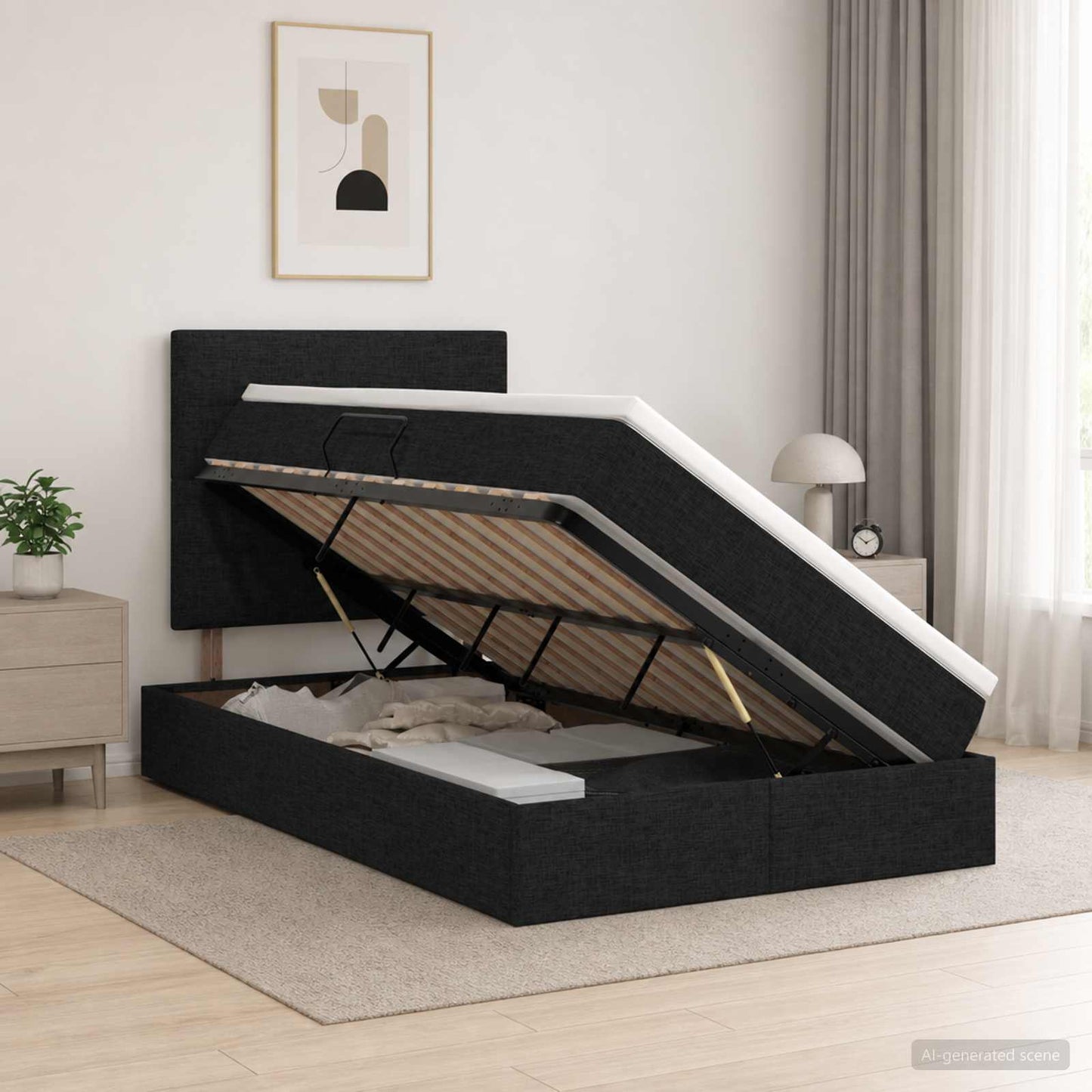 LED Opslagbed met Matras Zwart 120 x 200 cm Stof