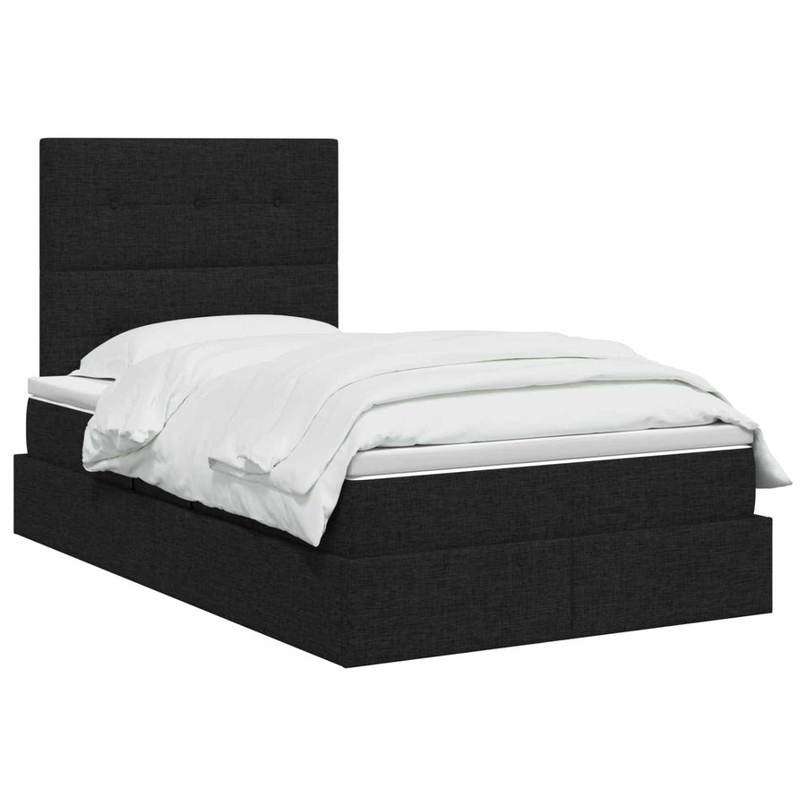 Opslag bed met matras met hoofdeinde Zwart 120 x 200 cm Stof
