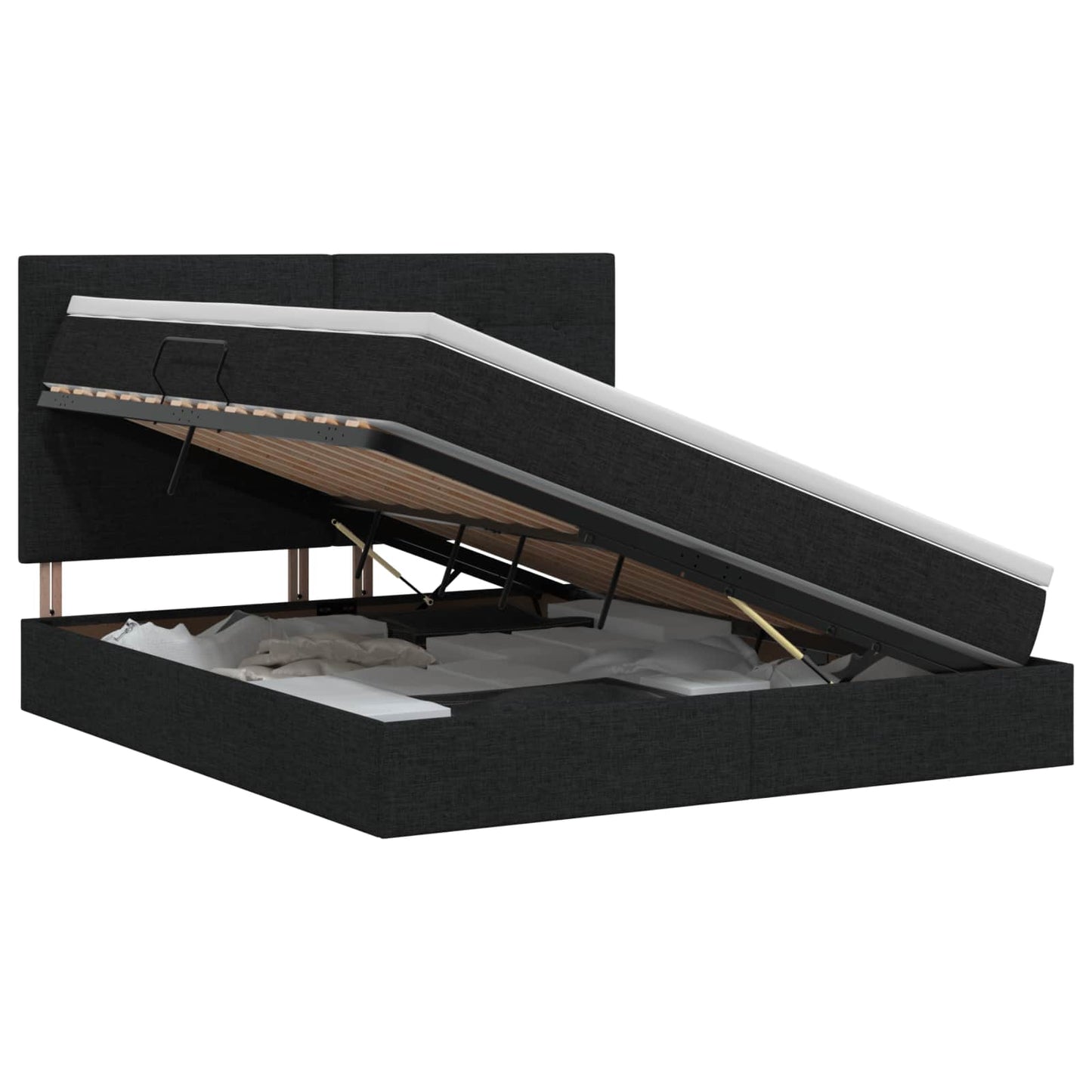 Opslag bed met matras met hoofdeinde Zwart 140 x 190 cm Stof