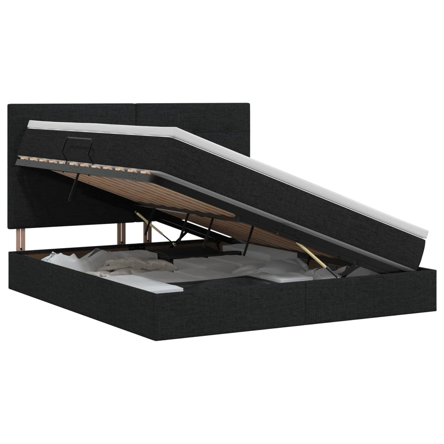 Opslag bed met matras met hoofdeinde Zwart 160 x 200 cm Stof