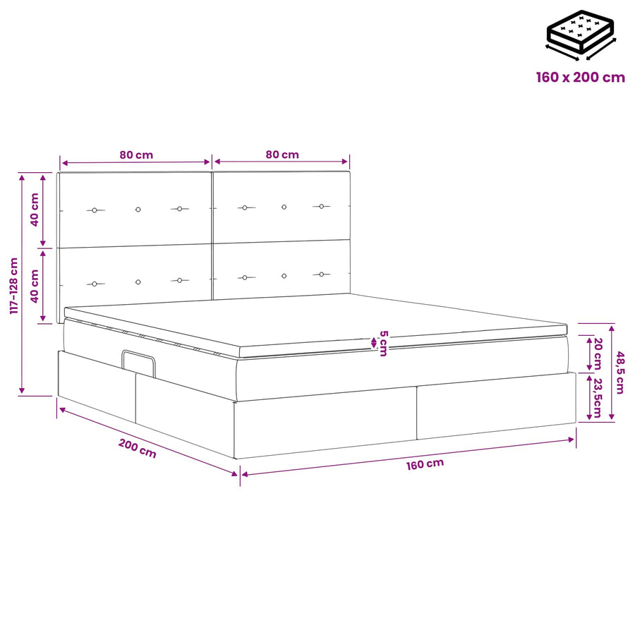 Opslag bed met matras met opslag Crèmekleurig 160 x 200 cm Stof