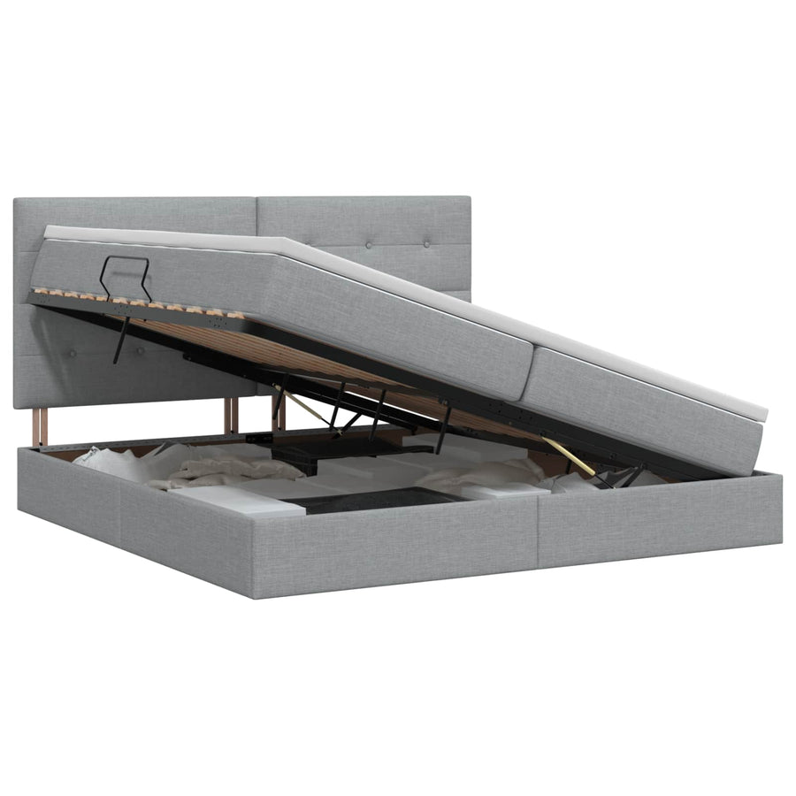 Opslag bed met matras met opslag Lichtgrijs 200 x 200 cm Stof