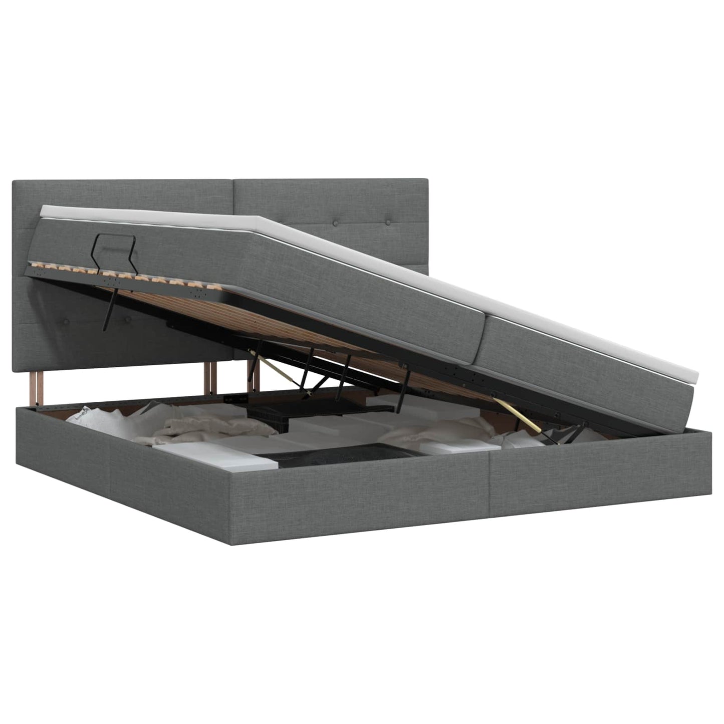 Opslag bed met matras met opslag Donkergrijs 200 x 200 cm Stof