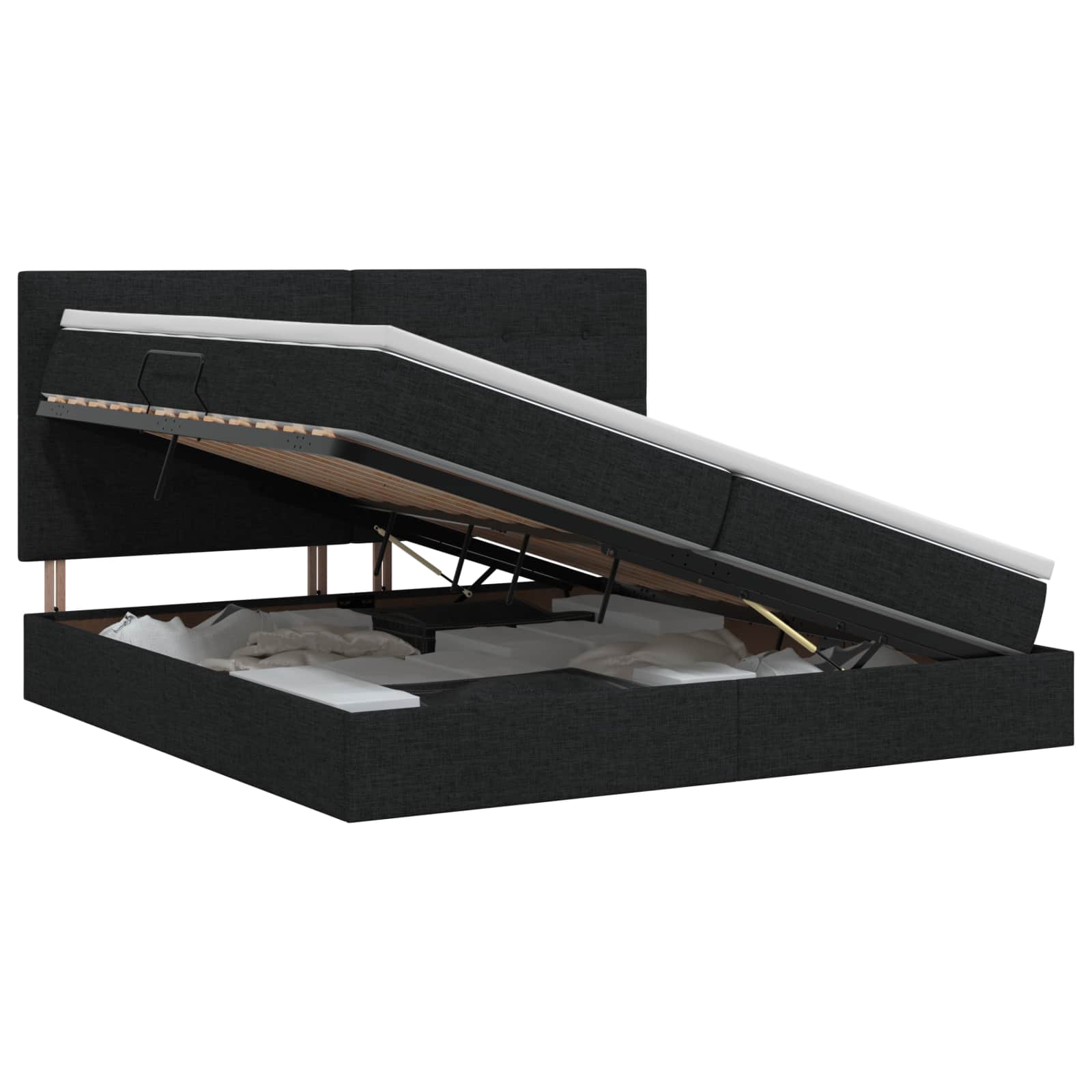Opslag bed met matras met hoofdeinde Zwart 200 x 200 cm Stof