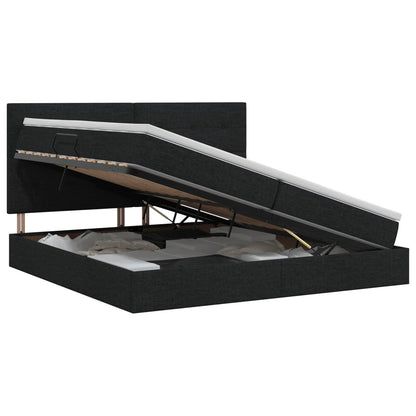 Opslag bed met matras met hoofdeinde Zwart 200 x 200 cm Stof