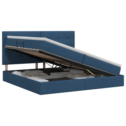 Opslag bed met matras met hoofdeinde Blauw 200 x 200 cm Stof