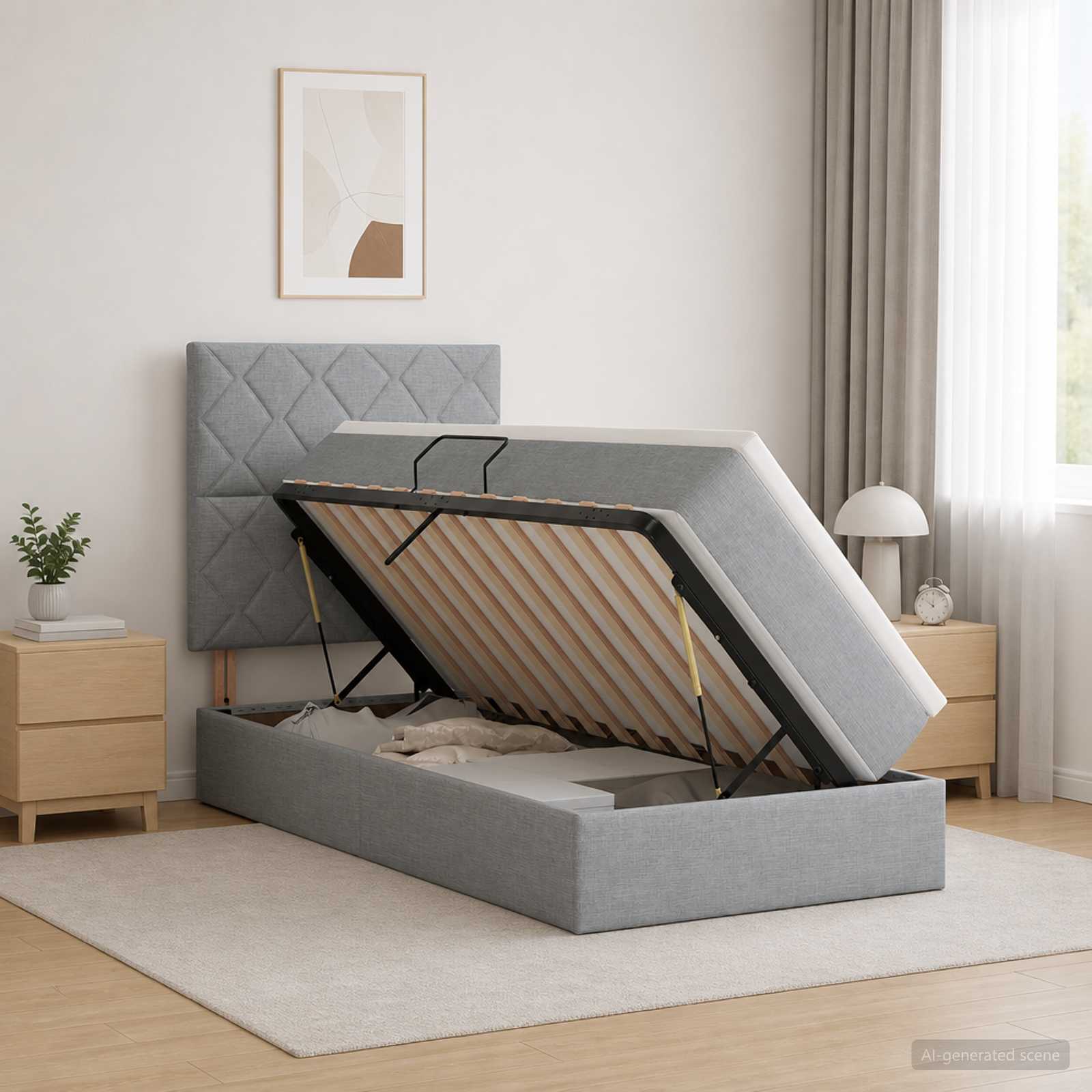 Opslag bed met matras met opslag Lichtgrijs 90 x 200 cm Stof
