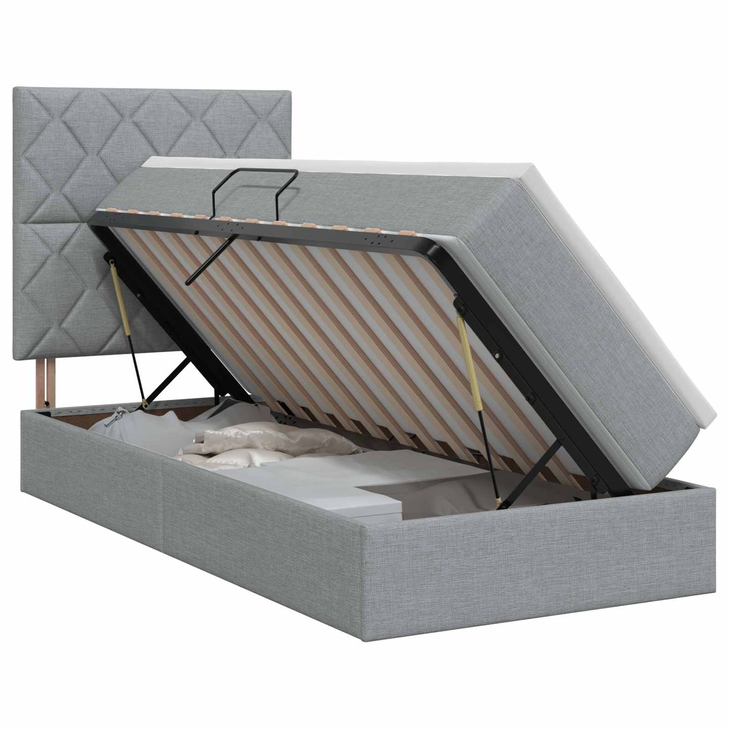 Opslag bed met matras met opslag Lichtgrijs 90 x 190 cm Stof