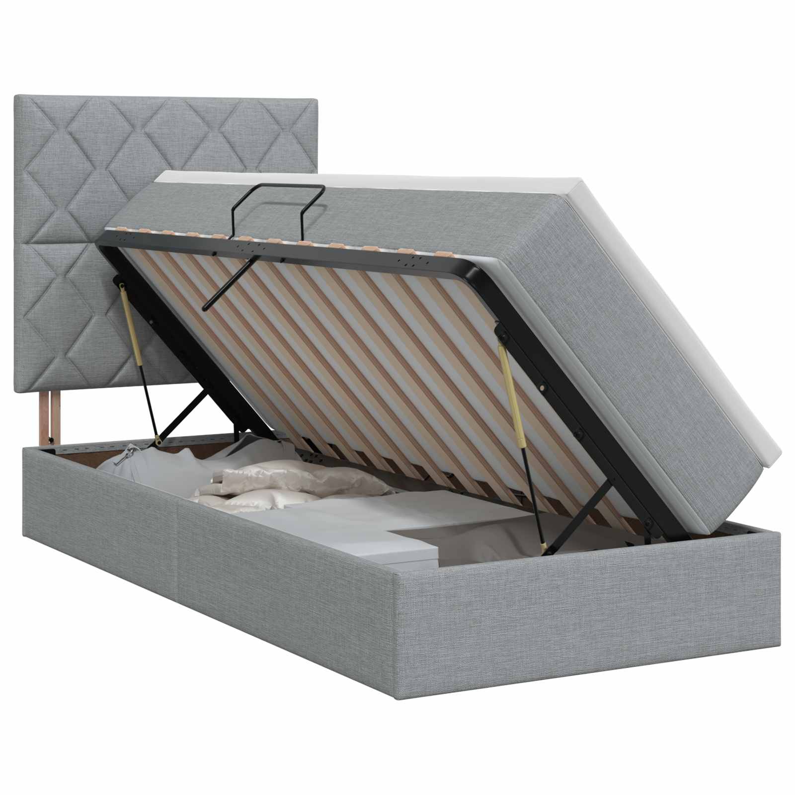 Opslag bed met matras met opslag Lichtgrijs 90 x 190 cm Stof