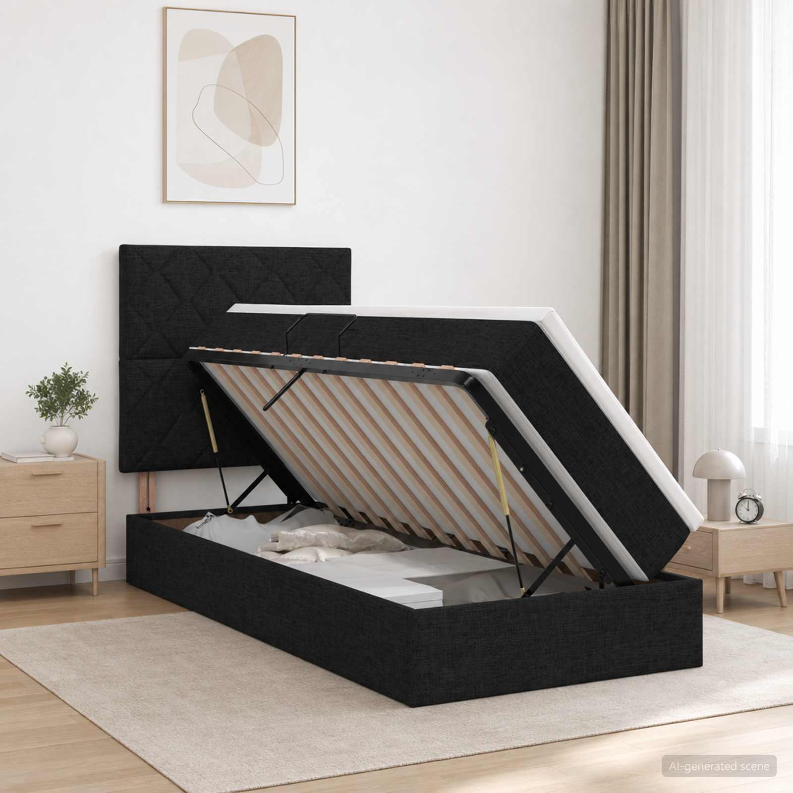 LED Opslagbed met Matras Zwart 90 x 200 cm Stof
