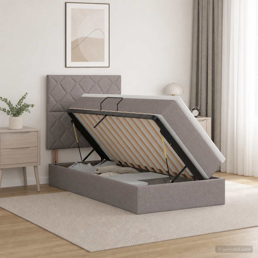 LED Opslagbed met Matras Taupe 90 x 200 cm Stof