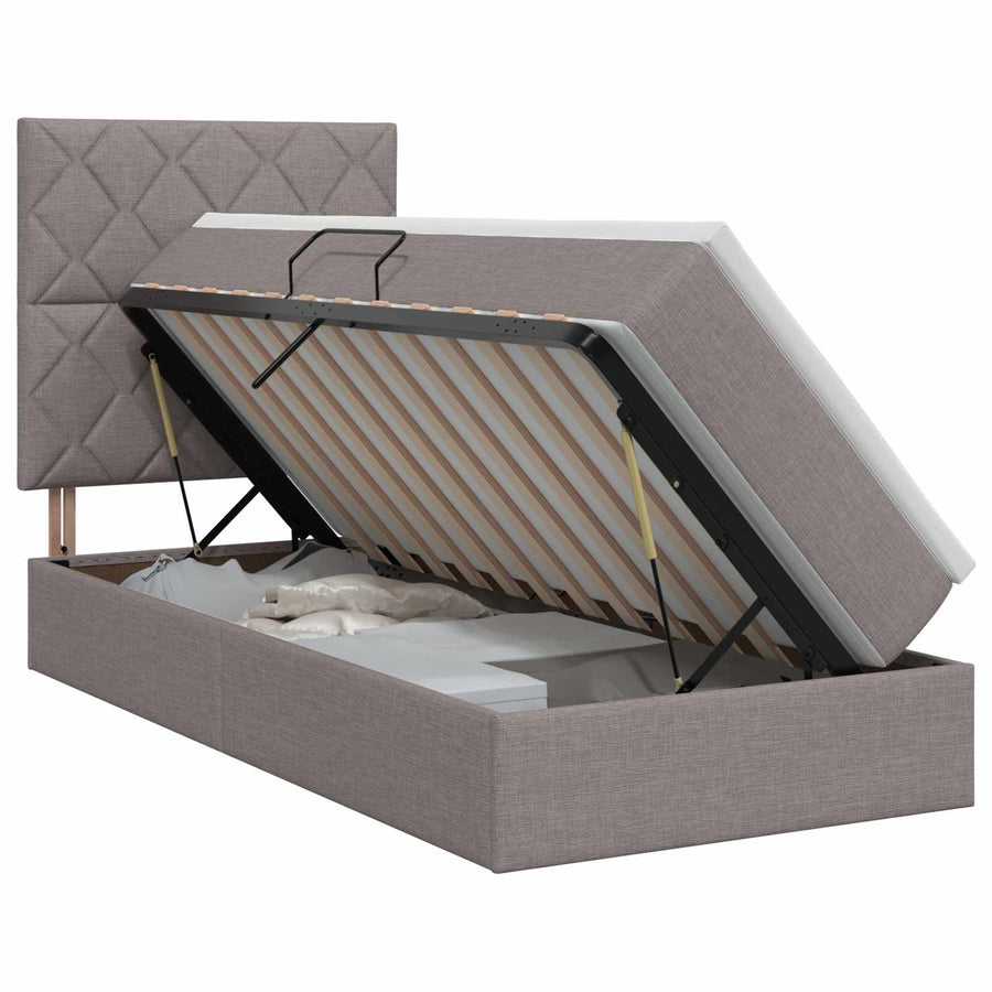Opslag bed met matras met hoofdeinde Taupe 90 x 190 cm Stof