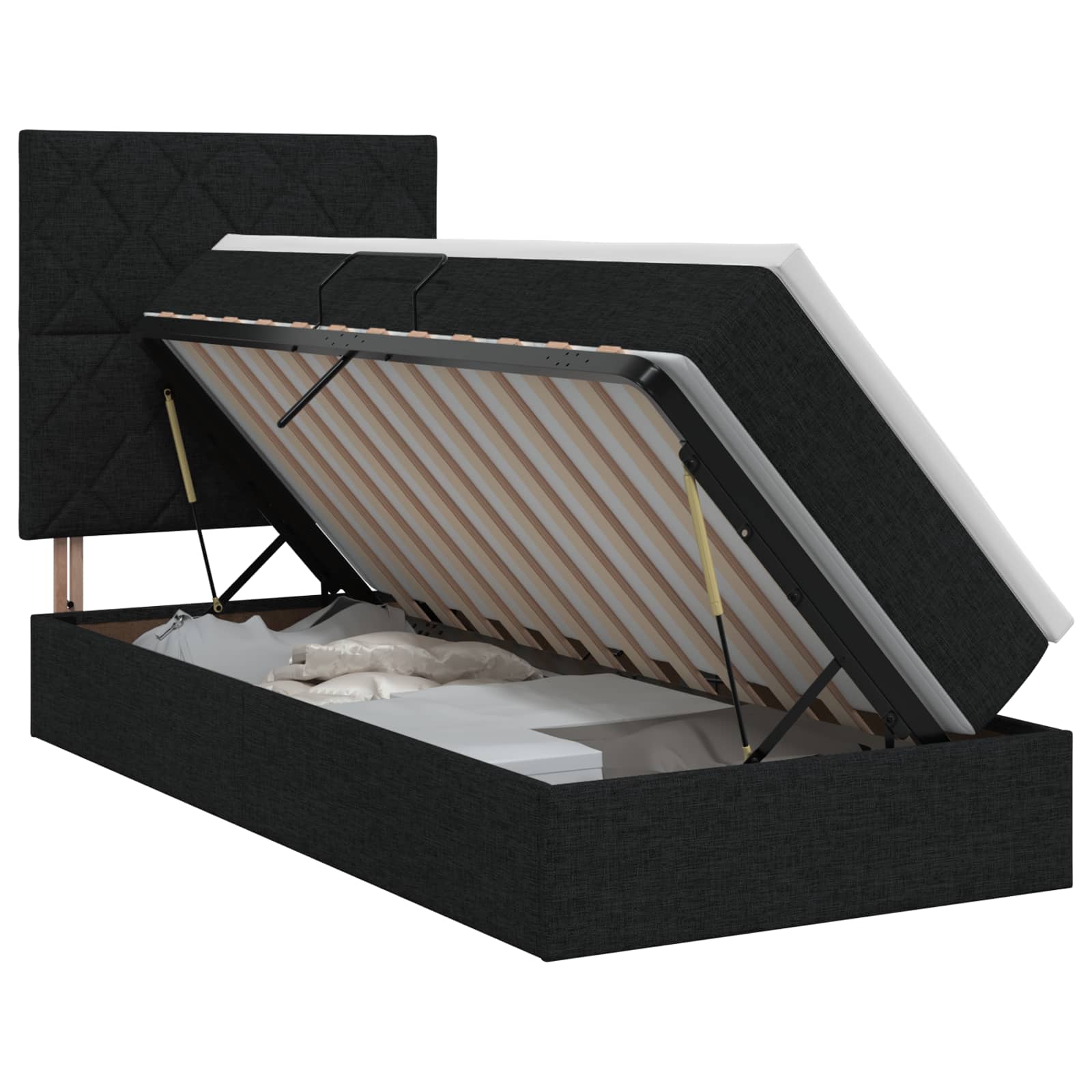 Opslag bed met matras met hoofdeinde Zwart 90 x 200 cm Stof