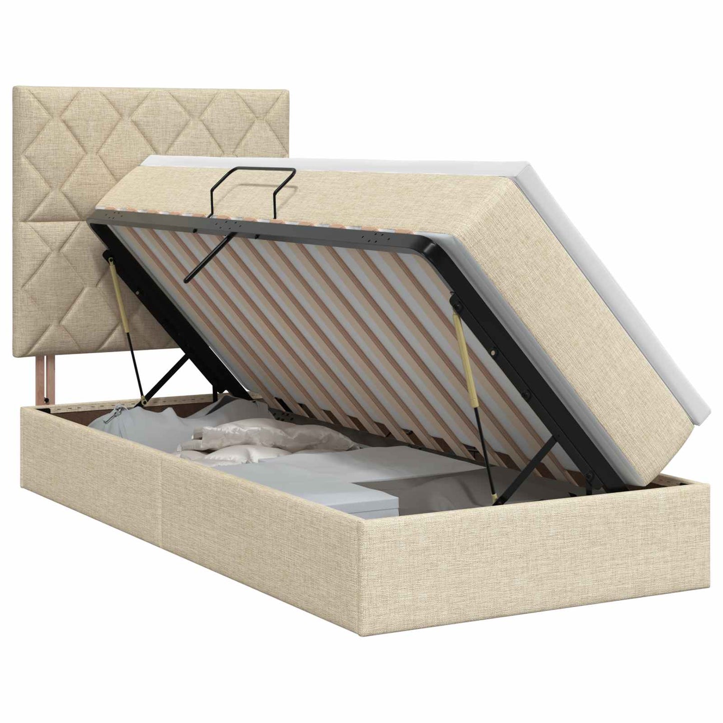 Opslag bed met matras met opslag Crèmekleurig 90 x 200 cm Stof