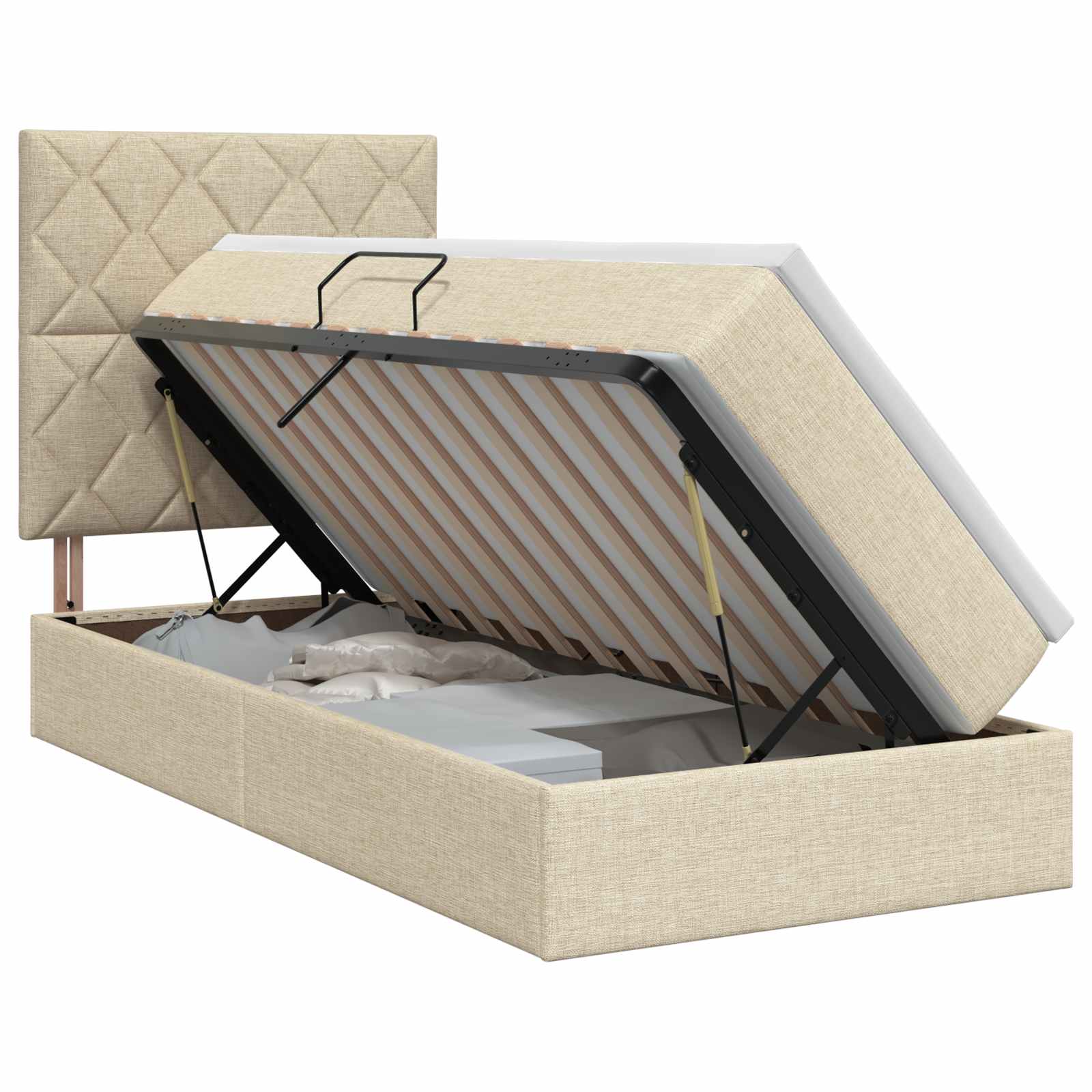 Opslag bed met matras met opslag Crèmekleurig 90 x 200 cm Stof