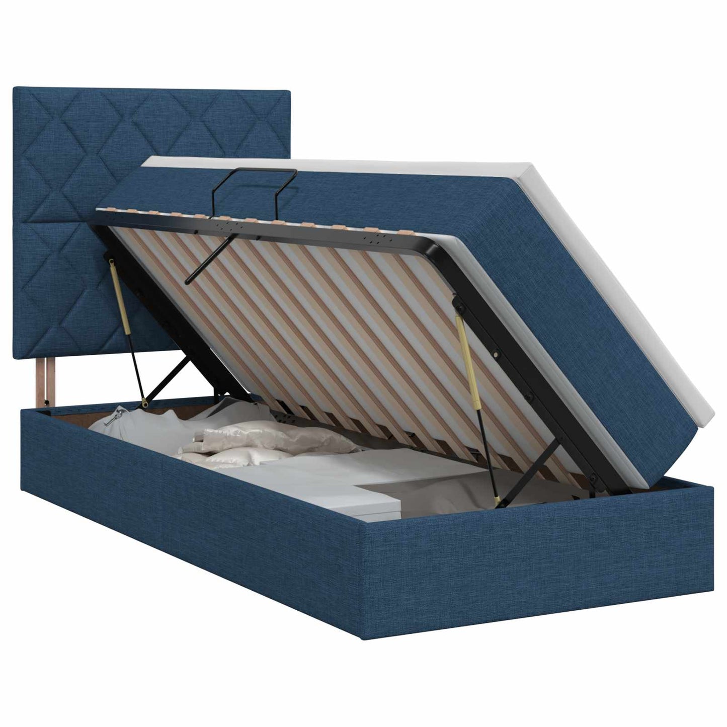 Opslag bed met matras met hoofdeinde Blauw 90 x 200 cm Stof