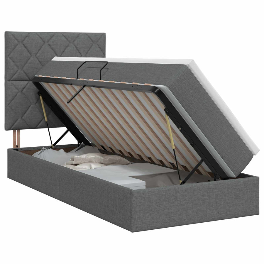 Opslag bed met matras met opslag Donkergrijs 100 x 200 cm Stof