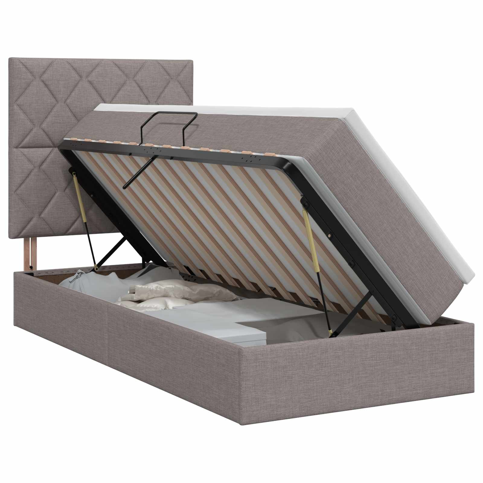 Opslag bed met matras met hoofdeinde Taupe 100 x 200 cm Stof