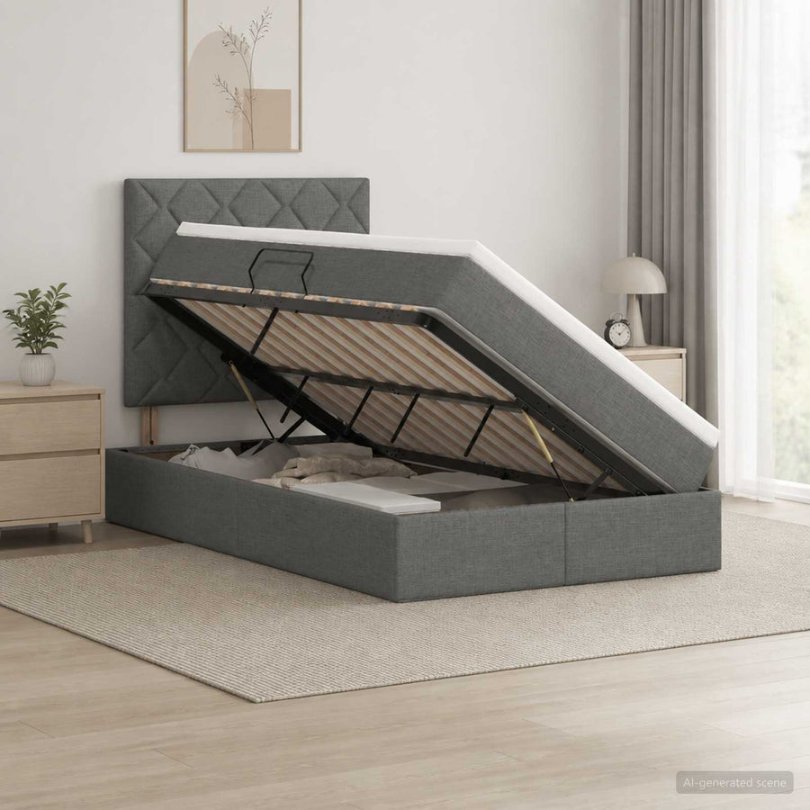 LED Opslagbed met Matras Donkergrijs 120 x 200 cm Stof