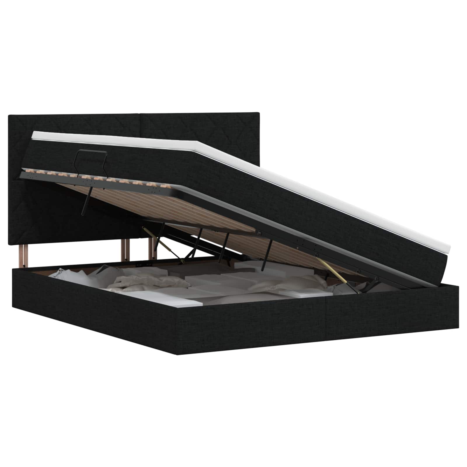 Opslag bed met matras met hoofdeinde Zwart 140 x 190 cm Stof