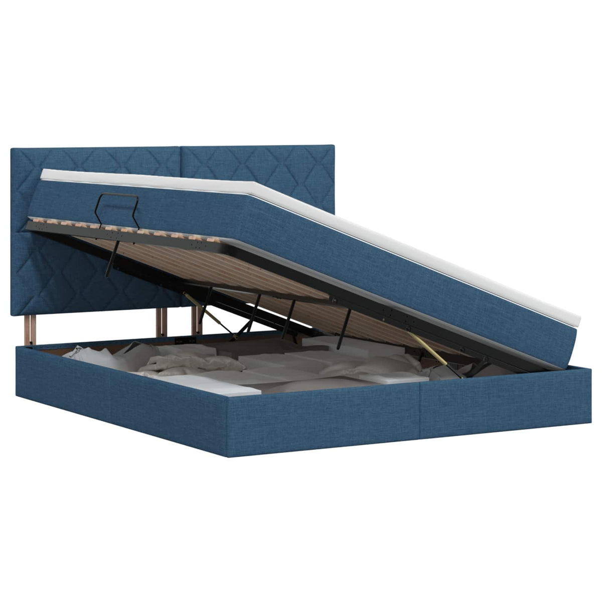 Opslag bed met matras met hoofdeinde Blauw 140 x 200 cm Stof